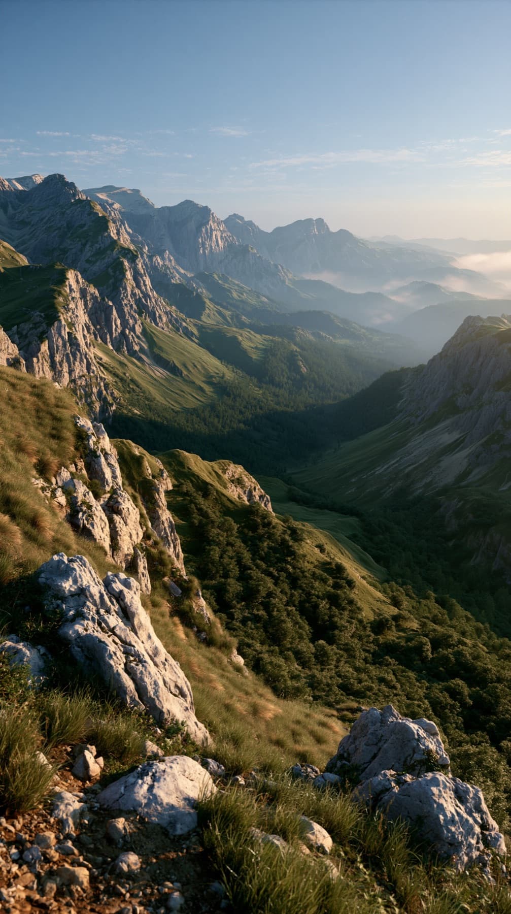 Falaises calcaires dominant les collines de l'Avant-Pays